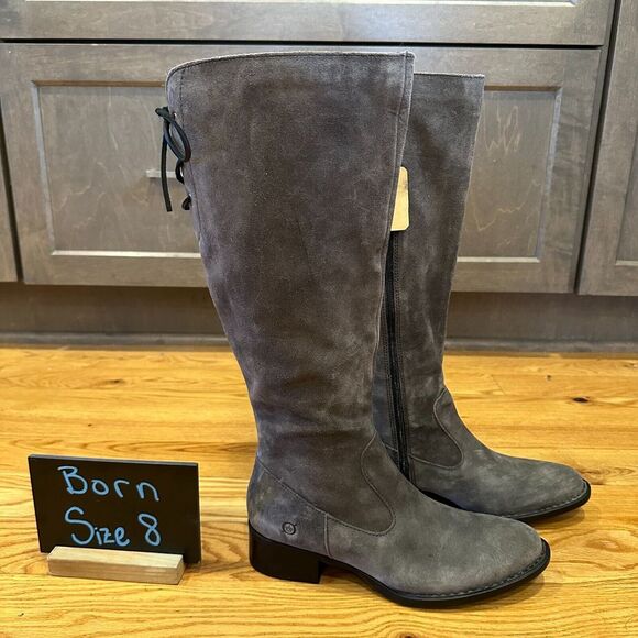 New NWOB Womens Born Cotto Gray Suede‎ Knee High Comfort Riding Boots Size 8 M - Picture 1 of 7